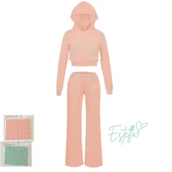 Pink Waffle Knited Set Cropped Jacket